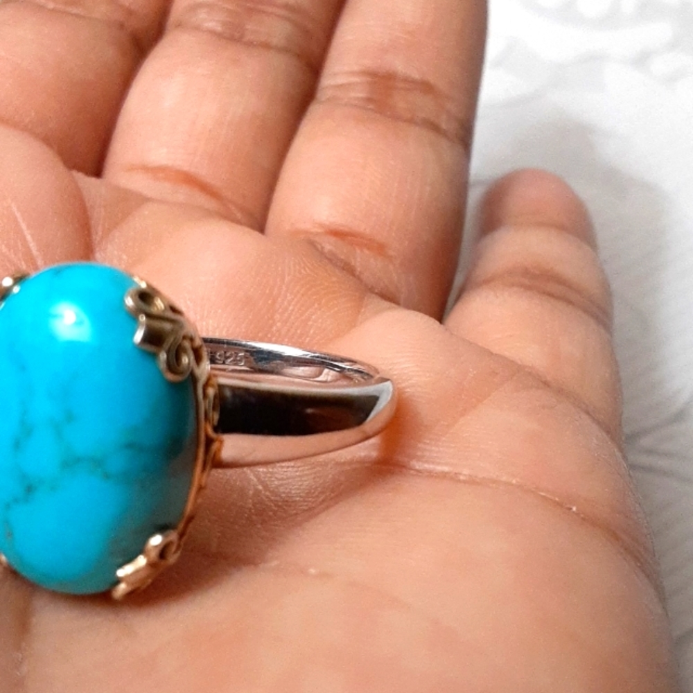 925 Genuine Turquoise, Gold over Sterling. FIRM. - Picture 12 of 16